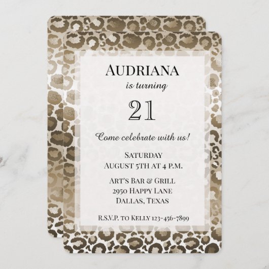 Goud Bruin Luipaard Dierenprint Verjaardag Kaart (Voorkant / Achterkant)