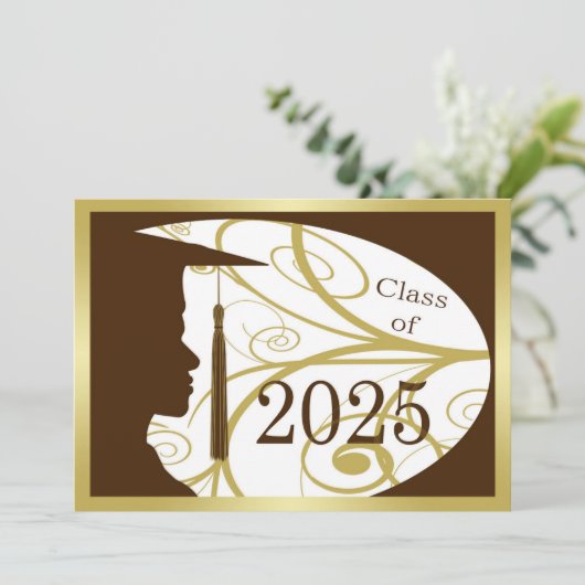 Goud/Bruin Man Silhouette 2025 Afstudeerfeest Kaart (Staand voorkant)