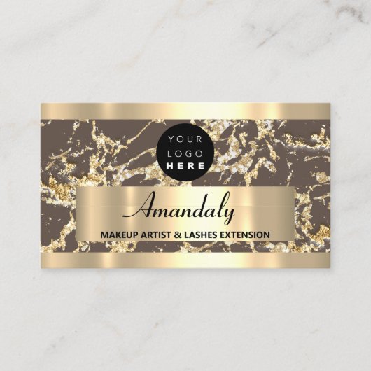 Goud Bruin Marmer Glitter Custom Logo Abstract Visitekaartje (Voorkant)