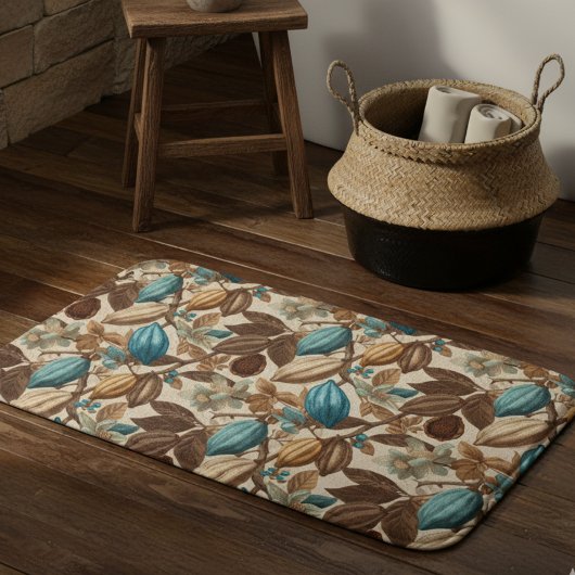 Goud Bruin Turquoise Cacao Botanisch Patroon Badmat
