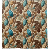 Goud Bruin Turquoise Cacao Botanisch Patroon Douchegordijn (Voorkant)