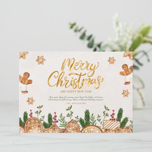 Goud Bruin Vrolijk Kerstthema Kaart (Staand voorkant)