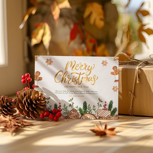 Goud Bruin Vrolijk Kerstthema Kaart