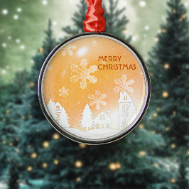 Goud Bruin Wit Sneeuw Huis Prettig Kerstmis Metalen Ornament