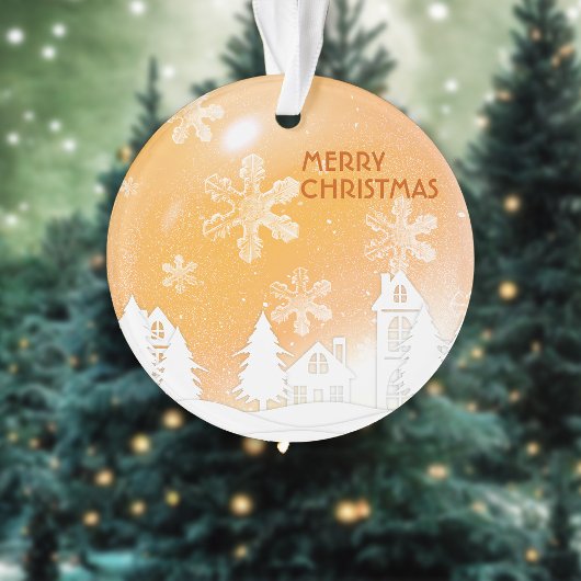 Goud Bruin Wit Sneeuwhuis Kerstmis Nieuwjaar Ornament