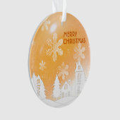 Goud Bruin Wit Sneeuwhuis Kerstmis Nieuwjaar Ornament (voorkant)