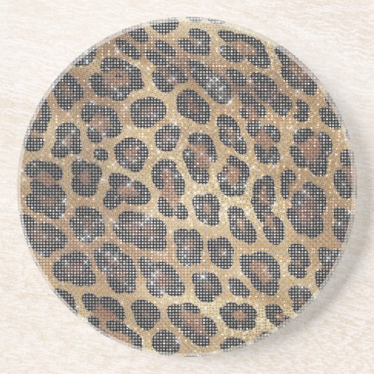 Goud Bruin Zwart Luipaard Dier Sparkle Zandsteen Onderzetter (Voorkant)