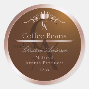 Goud Bruine Productlabel Rosegoud Frame Monogram Ronde Sticker