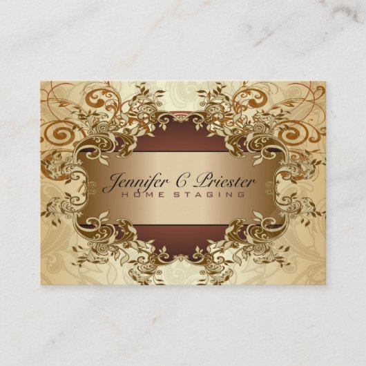 Goud & bruine tinten  Elegante wervelingen 2 Visitekaartje (Voorkant)