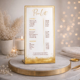 Goud & Bruine Wimpertechnicus Prijslijst | Luxe Sc Reclamebord Met Voetstuk