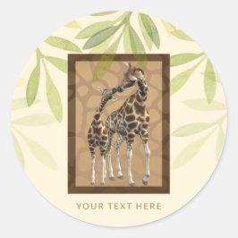 Goud Bruine Zoenende Giraffen Dierenpark Baby Show Ronde Sticker
