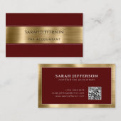 Goud Burgandy Professioneel Metallic Elegant QR Visitekaartje (Voorkant / Achterkant)