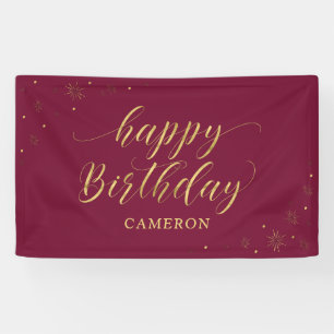 Goud & Burgundy Glitter Gelukkige Verjaardag Fee Spandoek
