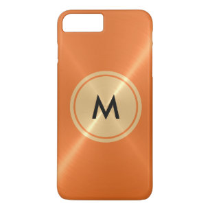 Goud Button en Oranje roestvrij staal iPhone 8/7 Plus Hoesje