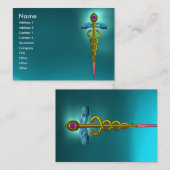 GOUD CADUCEUS, MEDISCH SYMBOOL, BLAUWGROEN BLAUW A VISITEKAARTJE (Voorkant / Achterkant)