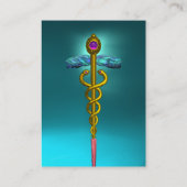 GOUD CADUCEUS, MEDISCH SYMBOOL, BLAUWGROEN BLAUW A VISITEKAARTJE (Achterkant)