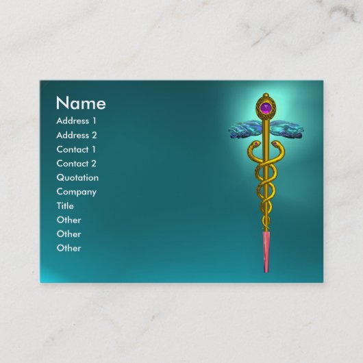 GOUD CADUCEUS, MEDISCH SYMBOOL, BLAUWGROEN BLAUW A VISITEKAARTJE (Voorkant)
