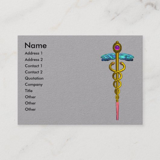 GOUD CADUCEUS MEDISCH SYMBOOL Grijs Papier Visitekaartje (Voorkant)
