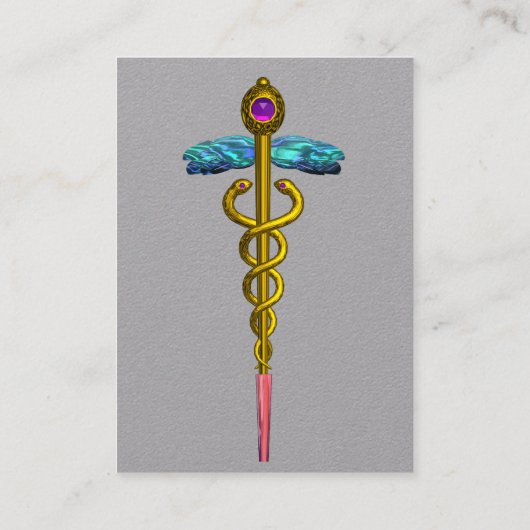 GOUD CADUCEUS MEDISCH SYMBOOL Grijs Papier Visitekaartje (Achterkant)