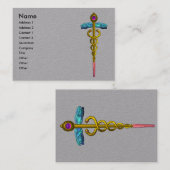 GOUD CADUCEUS MEDISCH SYMBOOL Grijs Papier Visitekaartje (Voorkant / Achterkant)
