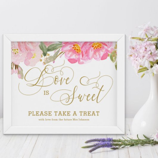 Goud Calligrafie Roze Bloem Love is Sweet Poster