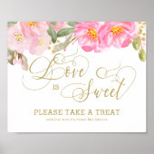 Goud Calligrafie Roze Bloem Love is Sweet Poster (Voorkant)