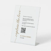 Goud Capture de liefde QR code bruiloft foto delen Reclamebord Met Voetstuk (Voorkant)