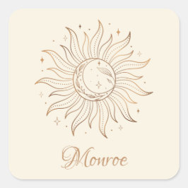 Goud Celestial Sun & Moon op Ivory Square Sticker