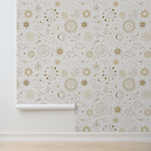 Goud Celestial Zon Maan sterren Behang