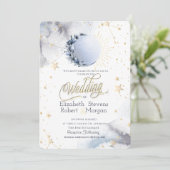 Goud Celestial Zon, Maan, Sterren Bruiloft Kaart (Staand voorkant)