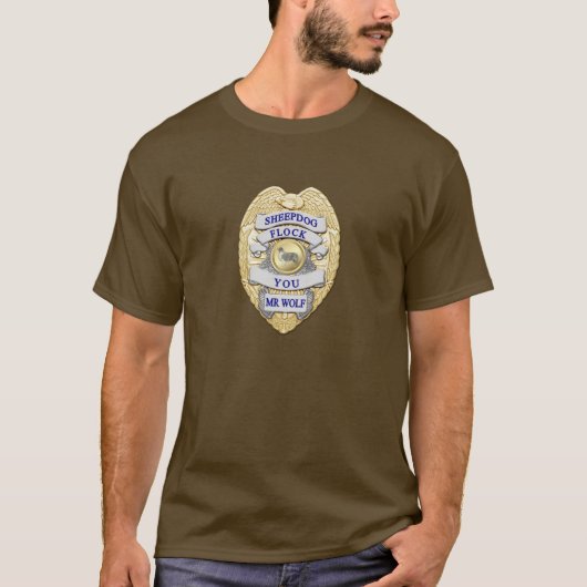 Goud centrum van Thin Blue Line Sheepdog Badge T-shirt (Voorkant)
