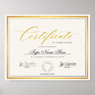 Goud Certificaat van voltooiing, award diploma Poster