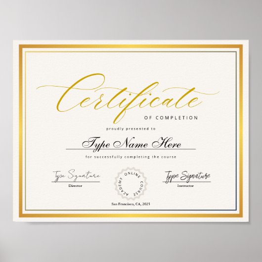 Goud Certificaat van voltooiing, award diploma Poster (Voorkant)
