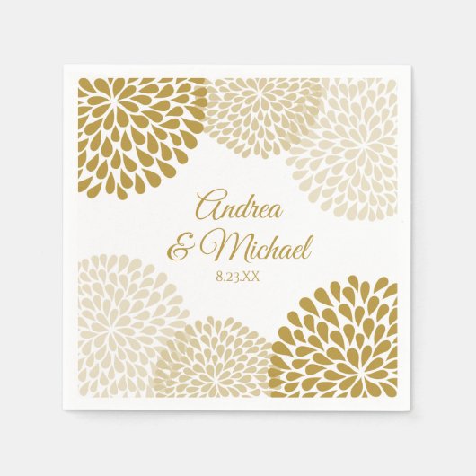 Goud & Champagne Bloemen Trouwservetten Servet (Voorkant)