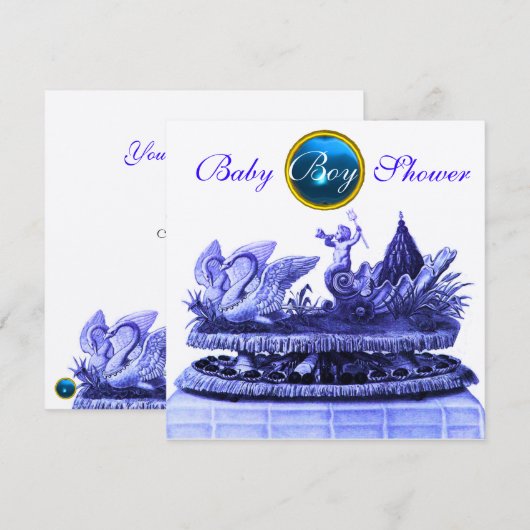 GOUD CHARIOT VAN ZWANEN/KPKJES JONGE BABY SHOWER KAART (Voorkant / Achterkant)