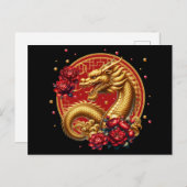 Goud Chinees Nieuwjaar Dragon Briefkaart (Voorkant / Achterkant)