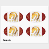 Goud Chinees Paardenjaar Zodiac aangepaste Ovale S Ovale Sticker (Vel)
