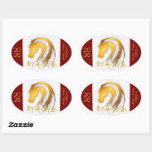 Goud Chinees Paardenjaar Zodiac aangepaste Ovale S Sticker (Vel)