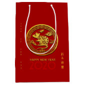 Goud Chinees Rat Jaar met papiersnijden Kies Kleur Medium Cadeauzakje (Voorkant)