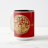 Goud Chinees tijdenjaar met papiersnijden Kies kle Tweekleurige Koffiemok (Voorkant links)