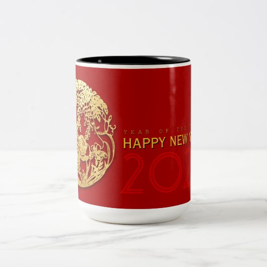 Goud Chinees tijdenjaar met papiersnijden Kies kle Tweekleurige Koffiemok (Center)