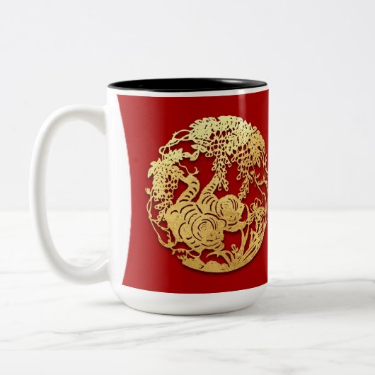 Goud Chinees tijdenjaar met papiersnijden Kies kle Tweekleurige Koffiemok (Links)