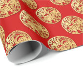 Goud Chinees tijdenjaar met papiersnit Kies C W1 Cadeaupapier (Rol Hoek)