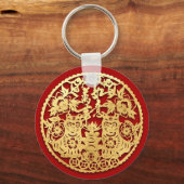 Goud Chinees tijdenjaar met papiersnit Kies de kle Sleutelhanger (Voorkant)