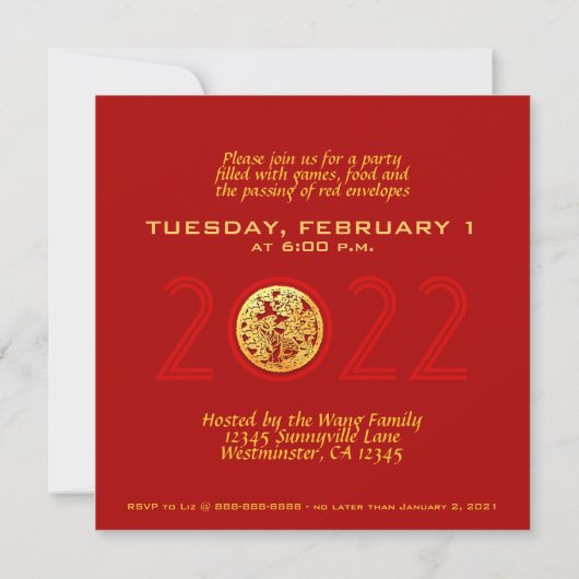 Goud Chinees tijdenjaar met papiersnit Kies Kleur  Kaart (Achterkant)