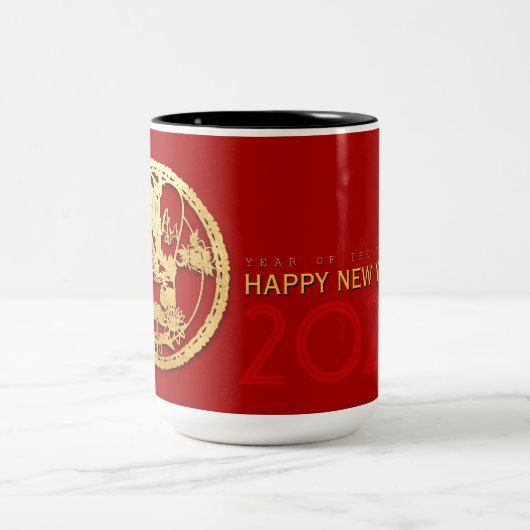 Goud Chinees tijdenjaar met papiersnit Kies kleur  Tweekleurige Koffiemok (Center)