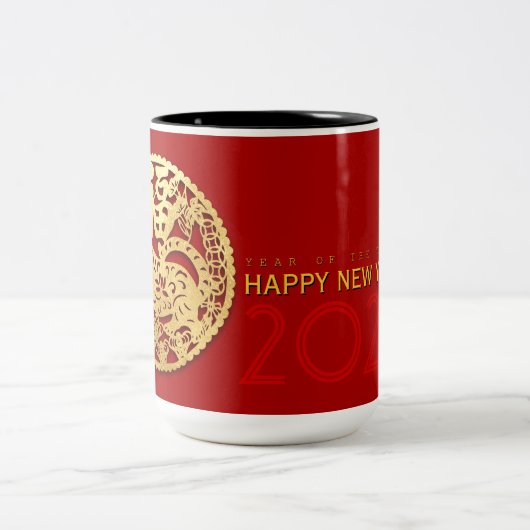 Goud Chinees tijdenjaar met papiersnit Kies kleur  Tweekleurige Koffiemok (Center)