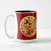 Goud Chinees tijdenjaar met papiersnit Kies kleur  Tweekleurige Koffiemok (Links)