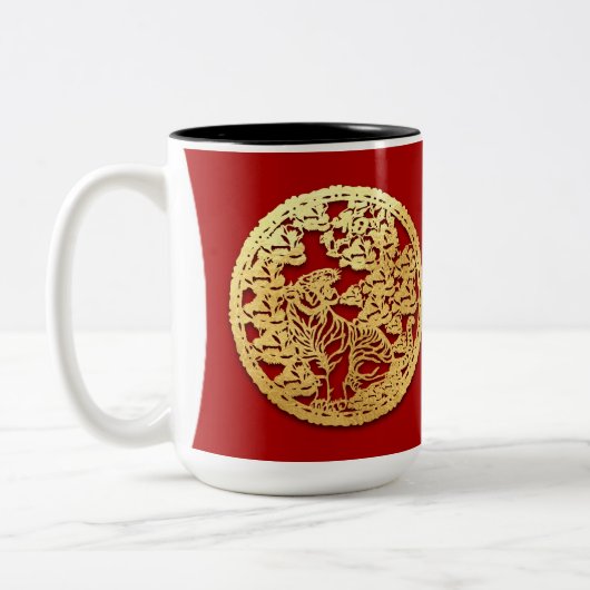 Goud Chinees tijdenjaar met papiersnit Kies kleur  Tweekleurige Koffiemok (Links)