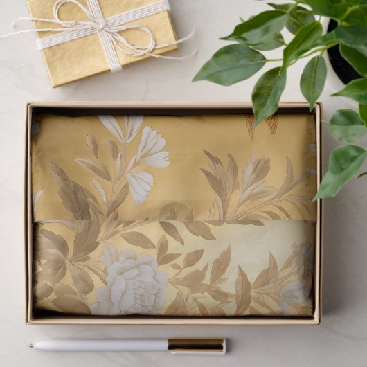 Goud Chinoiserie Bloemen Weefsel Papier (Geschenk)